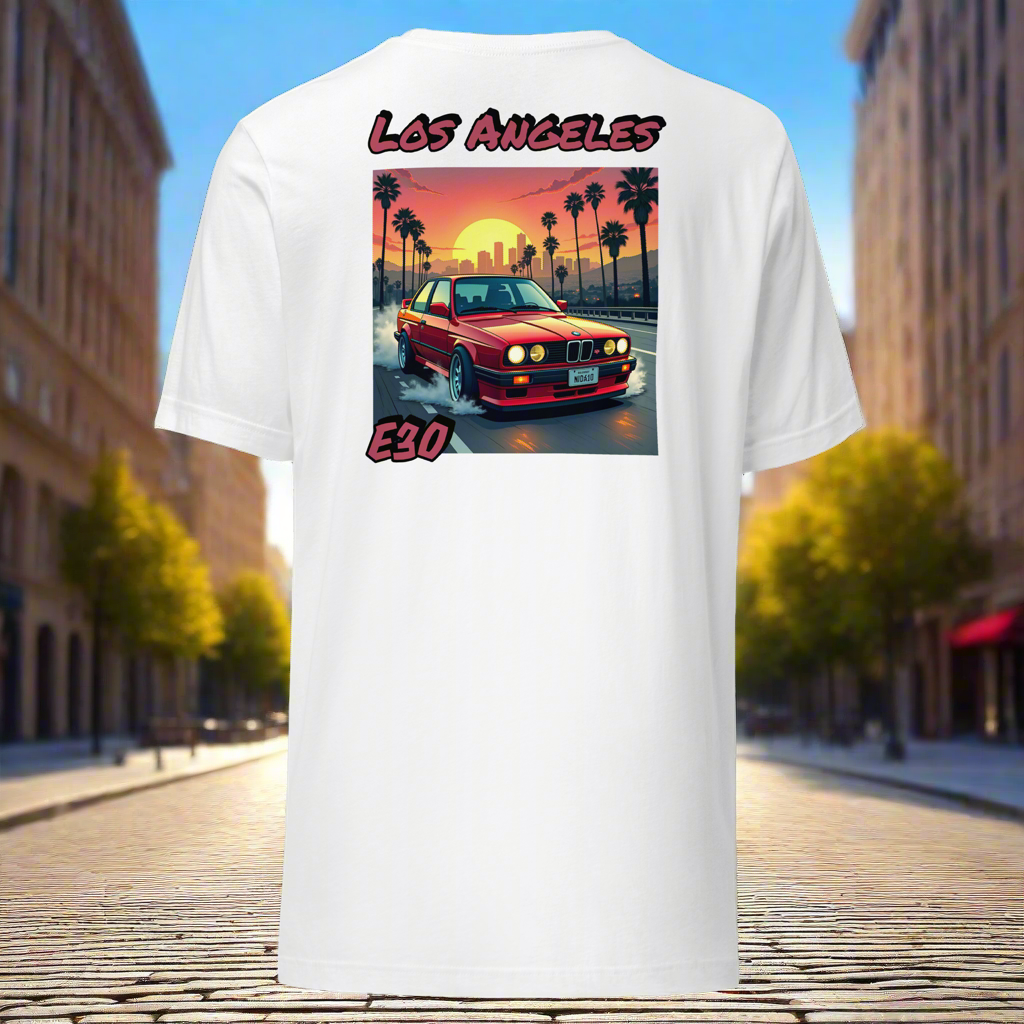 BMW E30 Los Angeles Sunset Drive Unisex t-shirt