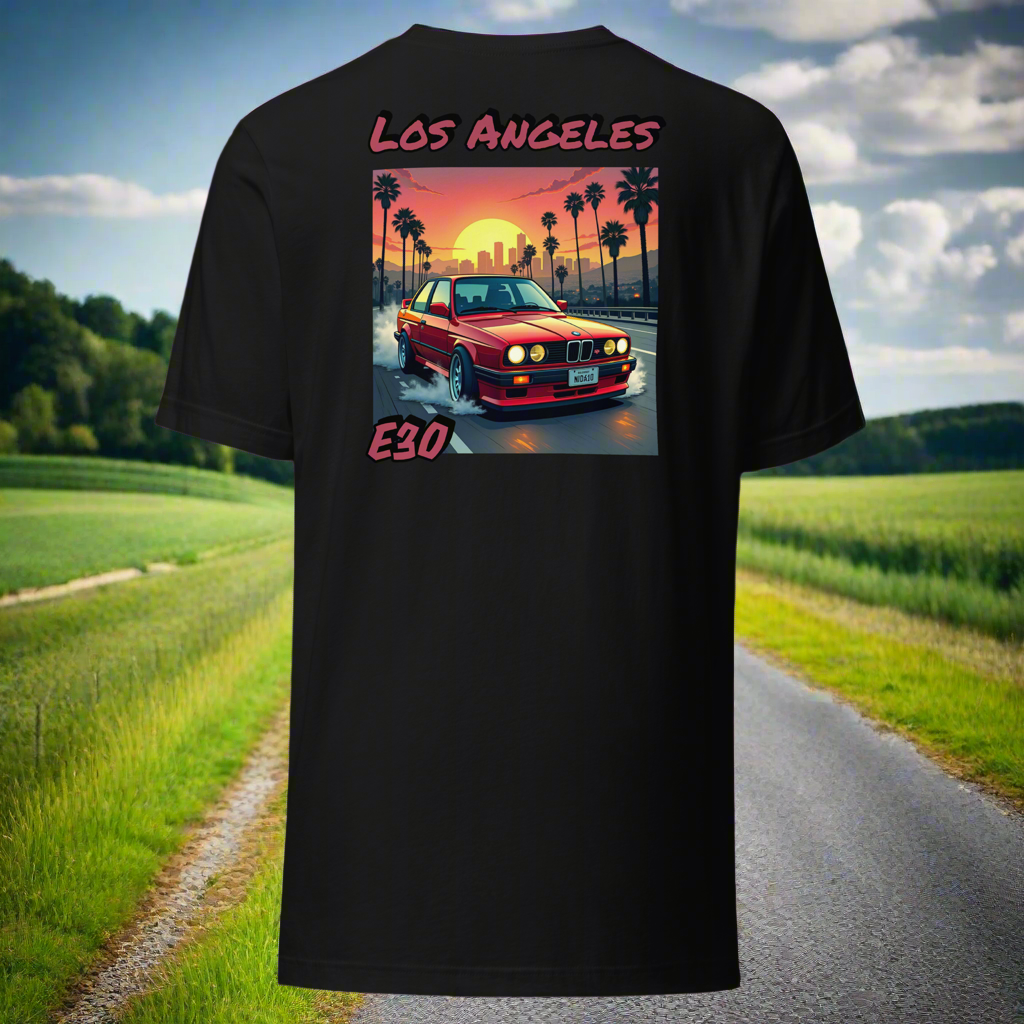 BMW E30 Los Angeles Sunset Drive Unisex t-shirt