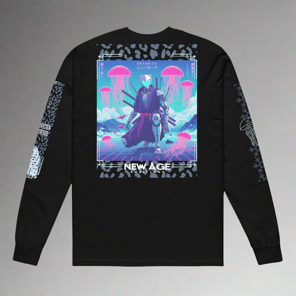 New Age Ambition- Assassin’s Syndicate “Snow Falls, Silent Cyber-Claws” UNISEX Heavyweight long-sleeve shirt